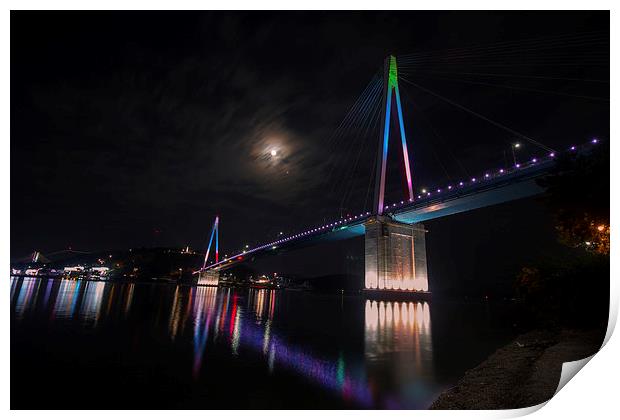  Full Red Moon with Shiny Bridge Print by Ambir Tolang