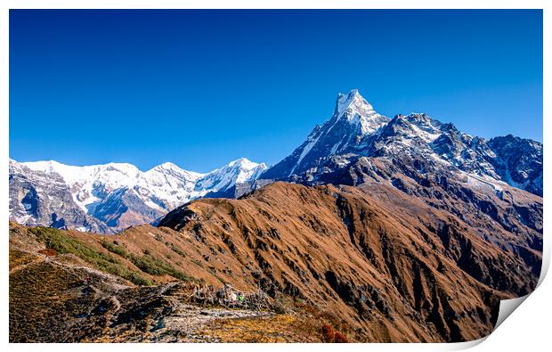 Landscape view of Mount Fishtail Print by Ambir Tolang