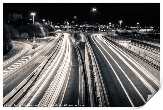 Leeds Motorway Light Trails Print by Gary Turner