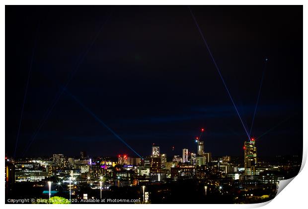 Leeds skyline with Leeds Laser Light Night Print by Gary Turner
