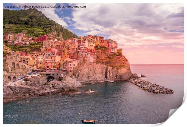 Manarola Cinque Terre evening Print by Adrian Beese