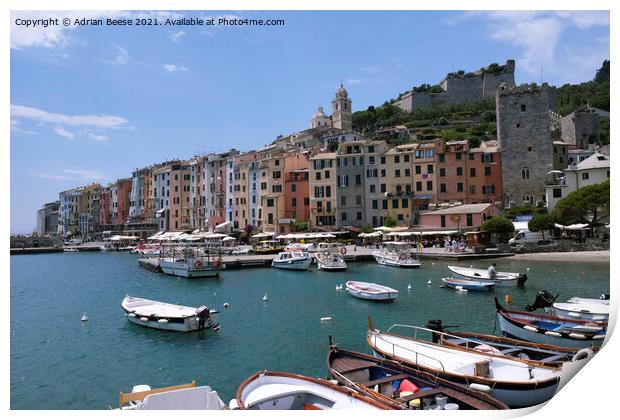 Porto Venere Harbour, Liguria Italy Print by Adrian Beese