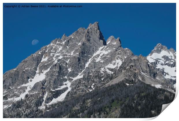 Moonrise over the Tetons Print by Adrian Beese