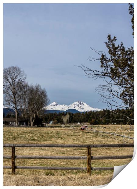  Three Sisters with a Ranch house Print by Brent Olson