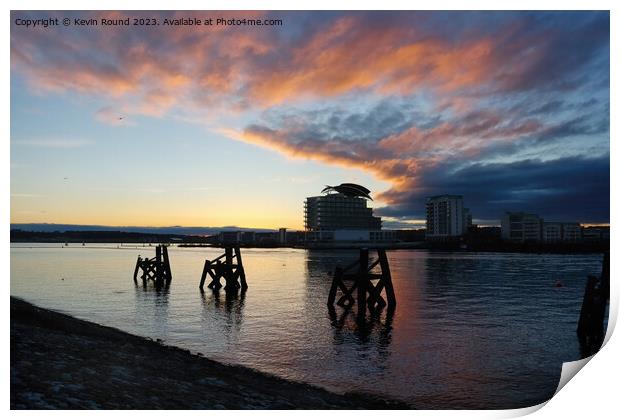 Cardiff bay sunset Print by Kevin Round