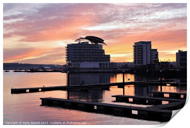 Cardiff Bay Winter Sunset two Print by Kevin Round