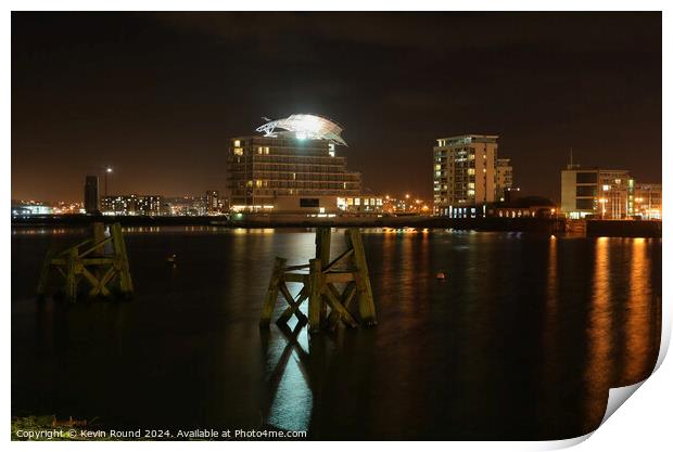 Cardiff bay at night Print by Kevin Round
