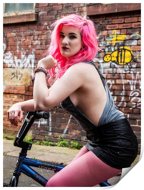 Pink hair girl (BMX) Print by Chris Watson