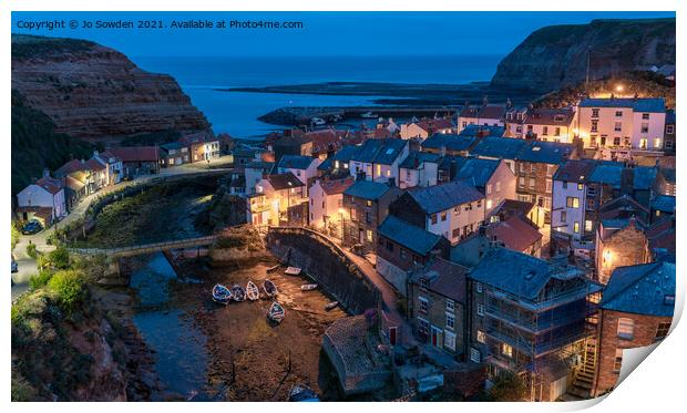 Staithes Harbour at Dusk Print by Jo Sowden