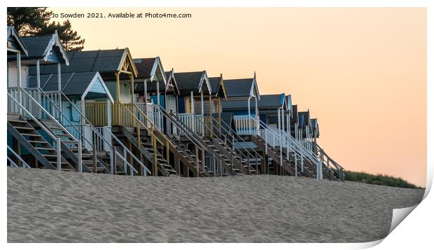 Wells Beach Huts (5) Print by Jo Sowden