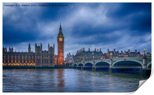 Westminster at Sunset: The Perfect View Print by Jo Sowden