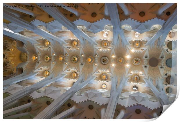 Ceiling in Sagrada Familia Print by Jo Sowden