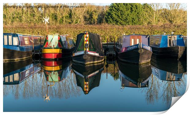 Reflections of Narrow boats  Print by Jo Sowden