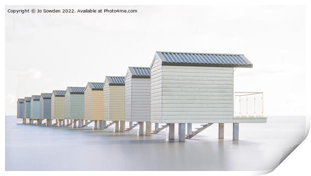 Receding beach huts, Osea  Print by Jo Sowden
