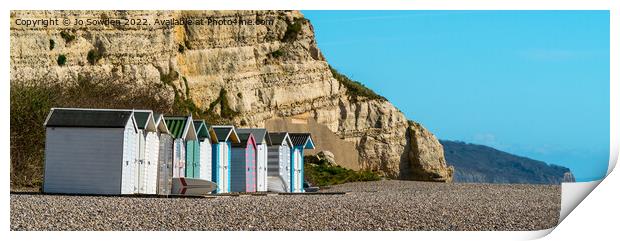Beach huts, Beer Devon Print by Jo Sowden