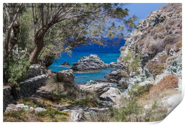 Folegandros coast Print by Jo Sowden