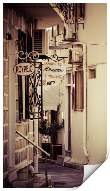Typical Greek Back Street, Syros Print by Jo Sowden