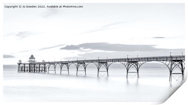 Clevedon Pier at sunset in Monochrome Print by Jo Sowden