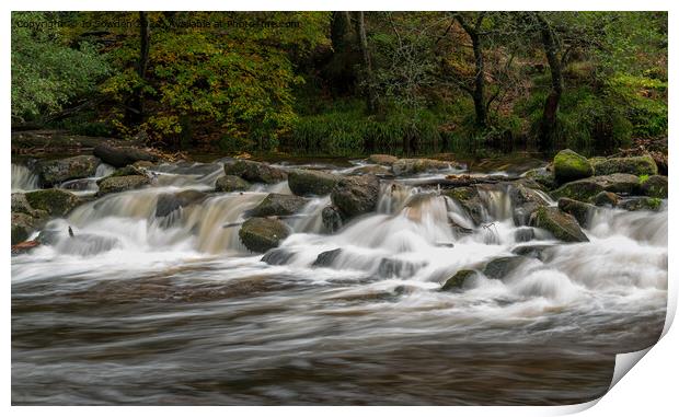Cascades  on the River Teign Print by Jo Sowden