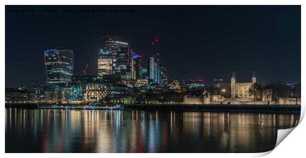 London Skyline at Night Print by Jo Sowden