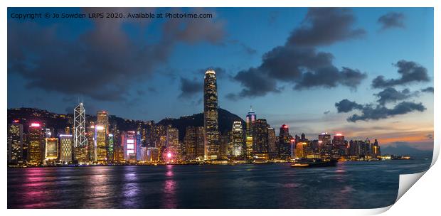 Hong kong skyline at dusk Print by Jo Sowden