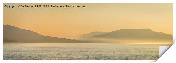 Early morning mist over Charmouth Print by Jo Sowden