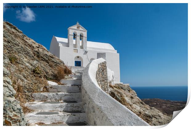 Traditional Greek Church, Serifos Print by Jo Sowden