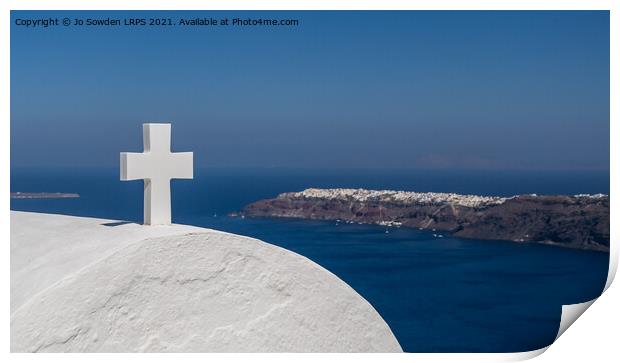 Oia in the distance, Santorini Print by Jo Sowden