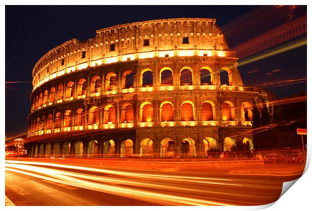 Rome Colosseum At Night Print by Kerri Dowling