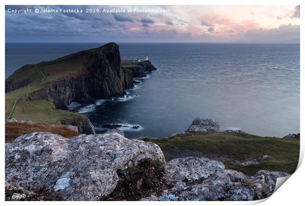 Neist Point Lighthouse on the Isle of Skye Print by Jolanta Kostecka