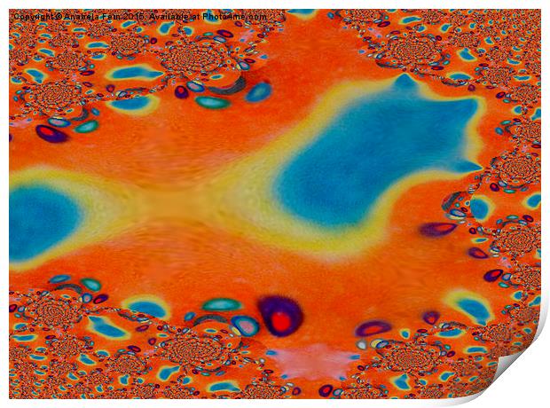  fractal trace abstract in orange and blue with pi Print by Anabela Fern
