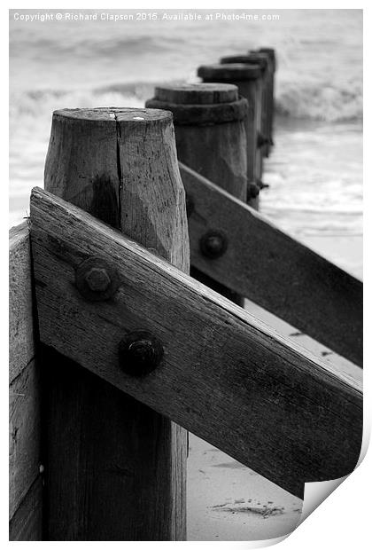  Black and White Groyne image Print by Richard Clapson