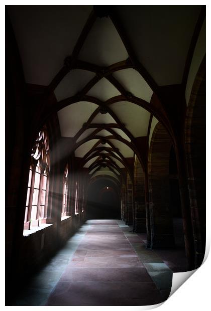 Basel Cathedral dark corridor Print by Svetlana Sewell
