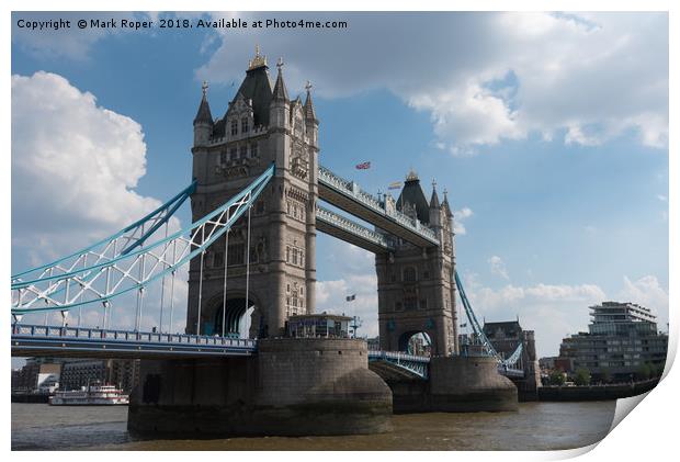 Tower Bridge in London from below Print by Mark Roper