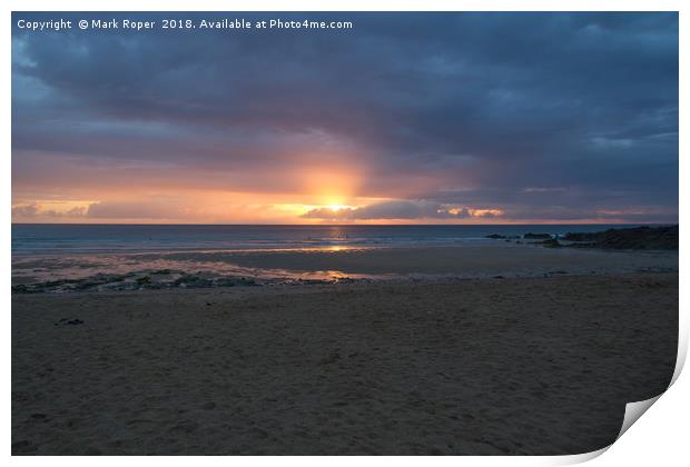 Fistral Beach, Newquay - Sunset Print by Mark Roper
