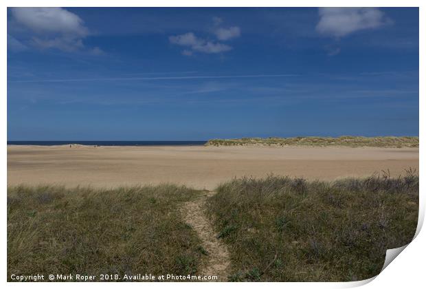 Sand dunes and the beach at Wells-next-the-Sea Print by Mark Roper