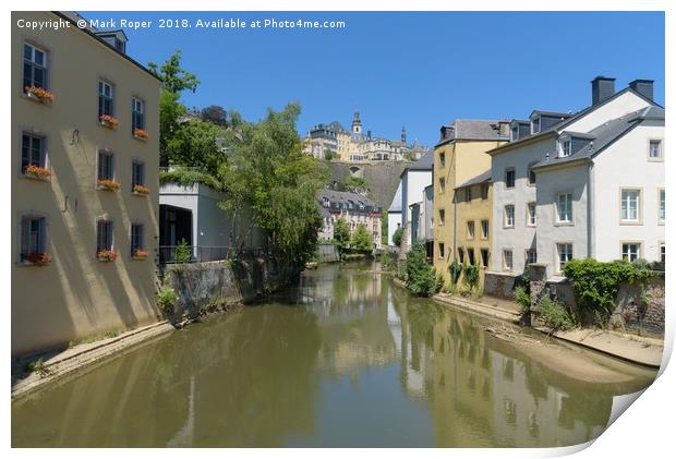 Sunny alzette river scene in Luxembourg from Rue M Print by Mark Roper