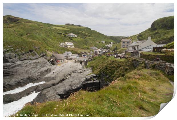 View of Trebarwith looking inland Print by Mark Roper