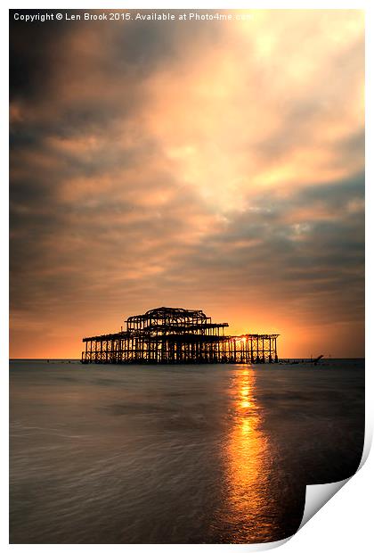  Brighton Pier Sunset Print by Len Brook