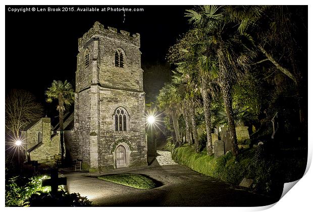 St. Just in Roseland at Night, Cornwall Print by Len Brook