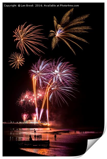 Worthing Beach Fireworks November 2016 Print by Len Brook