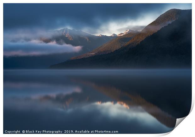 Misty Morning, Lake Rotoroa Print by Black Key Photography