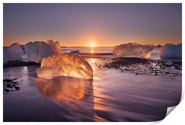 Jökulsárlón Ice Beach Print by Sandra Kepkowska