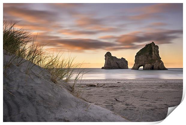 Wharariki beach Print by Sandra Kepkowska