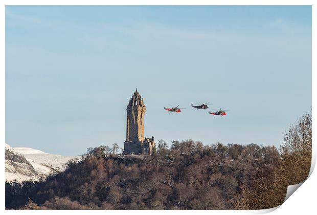 HMS Gannets Farewell Flight over Wallace Monument Print by Jade Scott