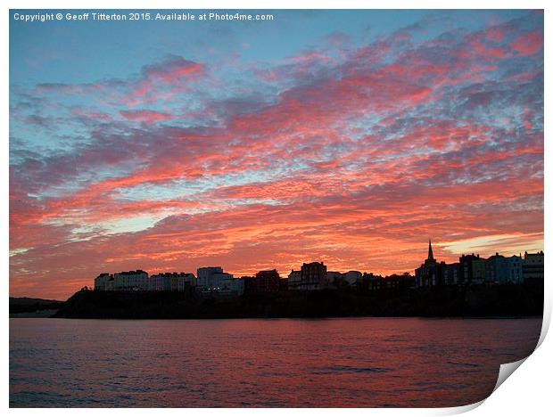 Tenby sunset, Shepherd's delight.  Print by Geoff Titterton