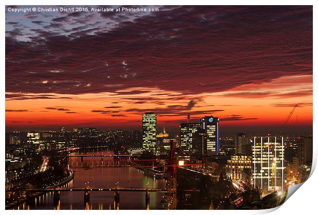  Main, Frankfurt, River, sunset Print by Christian Dichtl