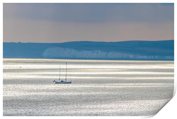 sailing boat at rest on a calm sea  Print by tim miller