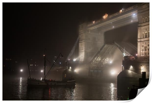  Tower Bridge at night in fog Print by tim miller