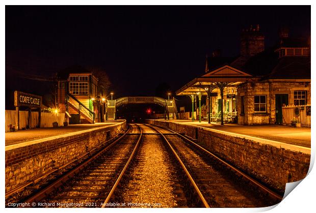 Corfe Castle station at night Print by Richard Murgatroyd